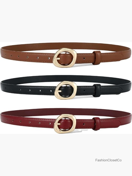 Faux Leather Skinny Belt with Trendy Buckle for Jeans Dresses main image 7